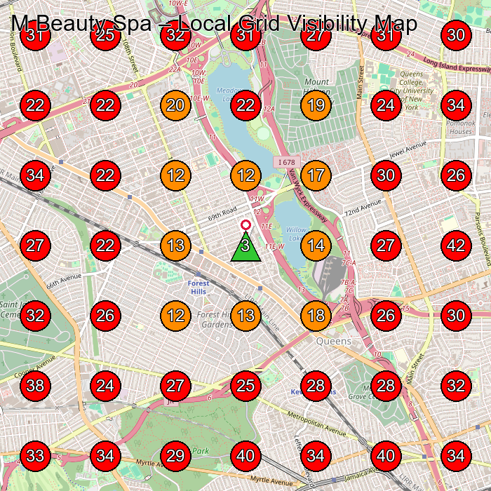 M Beauty Spa GeoGrid visibility map for Massage Spa in Jamaica